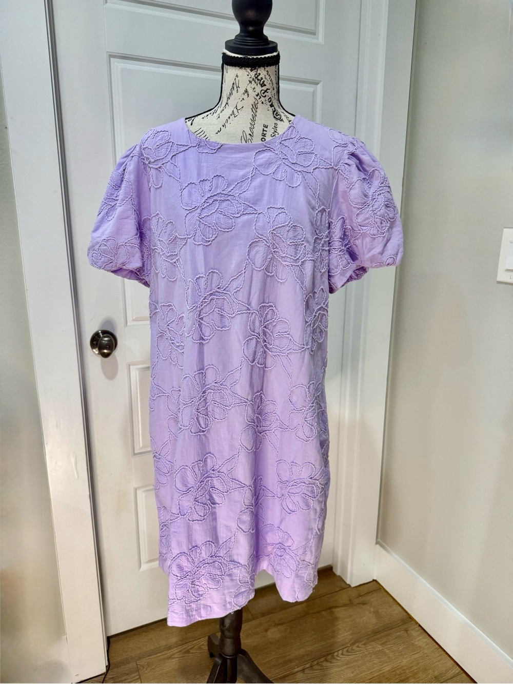 J. Crew Lilac Embroidered Short-Sleeve Shift Dress